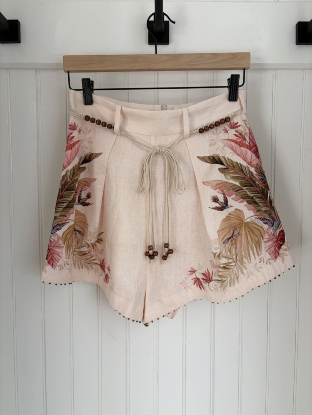 Zimmermann Ascension Linen Shorts — Cream Palm Floral, Sz 1 US 6 NWT